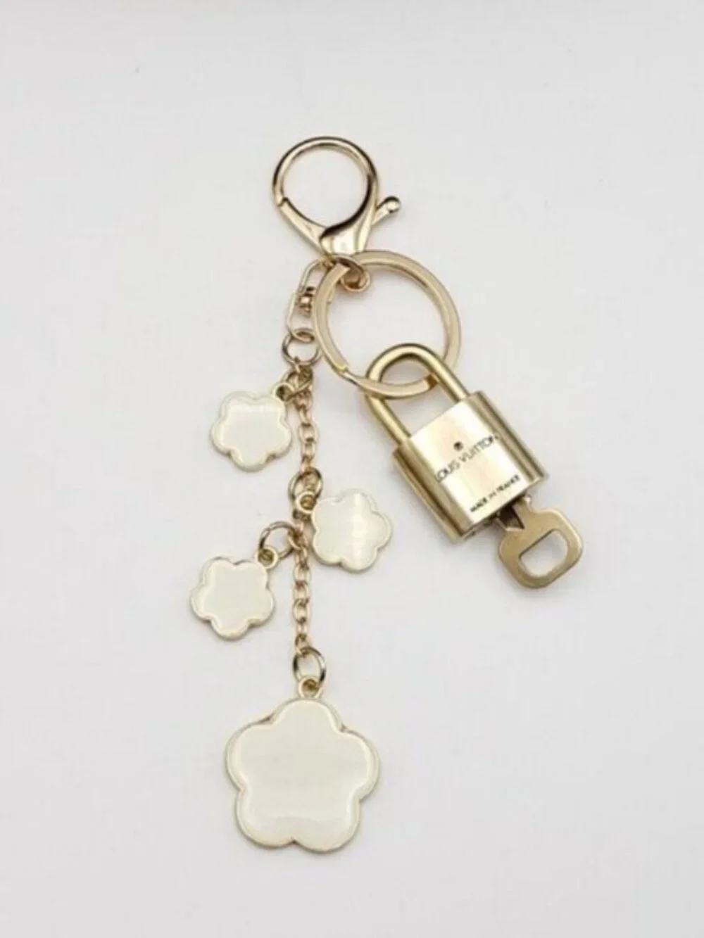 Louis Vuitton Gold Padlock 🔒 Key Set Authentic LV w/ Unbranded Flower Keychain - Picture 11 of 15